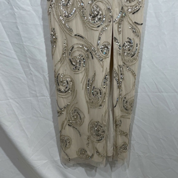 NWT‎ $495 Aidan Mattox 3/4 Sleeve Beaded Column Gown in Champagne [SZ 6 ] - Picture 8 of 16